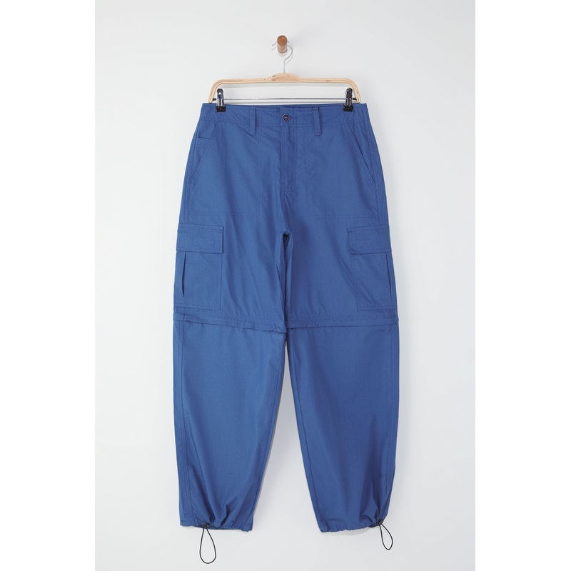 Man Men's Navy Blue Straight Straight Normal Waist Trousers