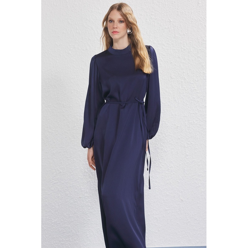 Modest Women's Navy Blue Straight Maxi Long Stylish/night Relaxed Hijab Evening Dress