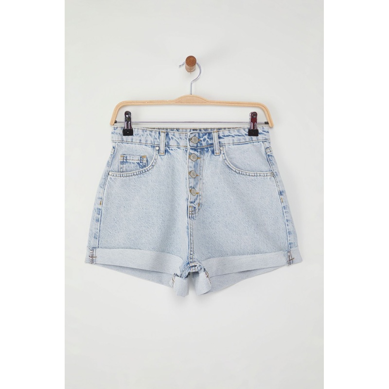 Women's Blue Straight City Short Normal Waist Shorts & Bermudas