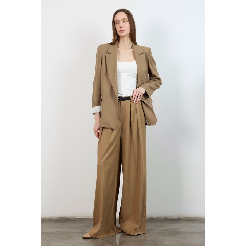 Women's Brown Flat High Waist Trousers