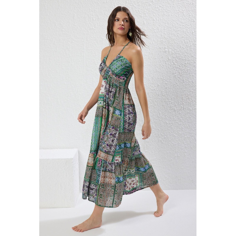 Women's Very Colorful Straight Maxi Hanging Beachwear Oversized Dress