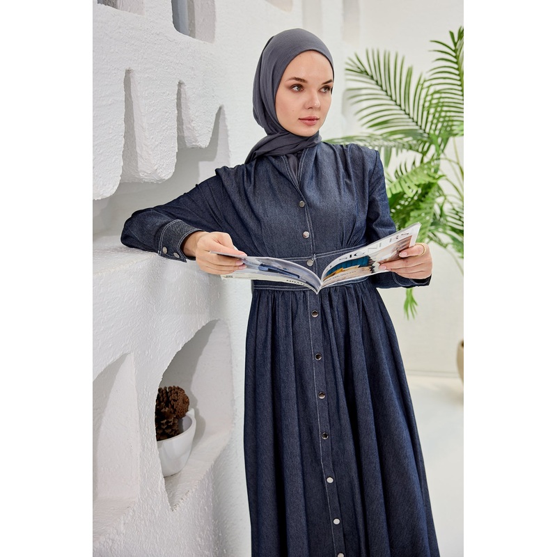 Blue Denim Dress With A Self-Belt