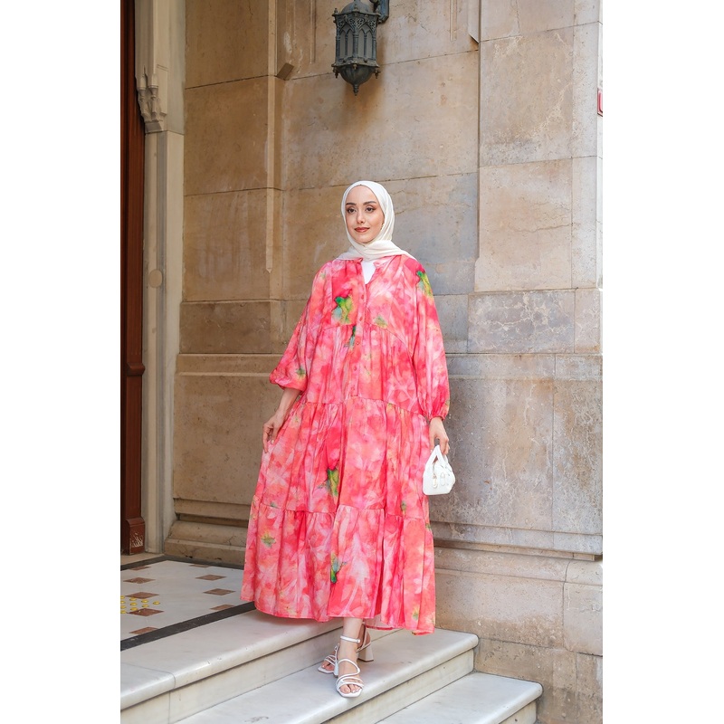 Cloud Patterned Dress  Pomegranate Blossom