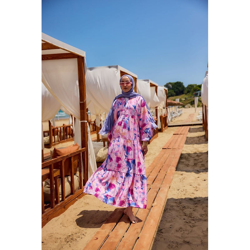 Mixed Pattern Dress - Fuchsia