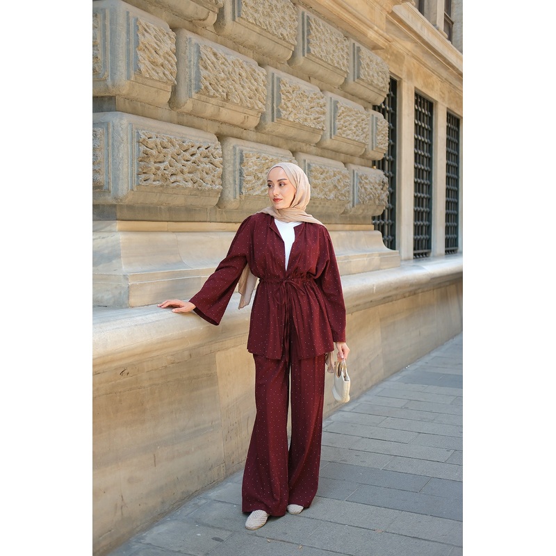 Burgundy Two-Piece Set With Stone Details