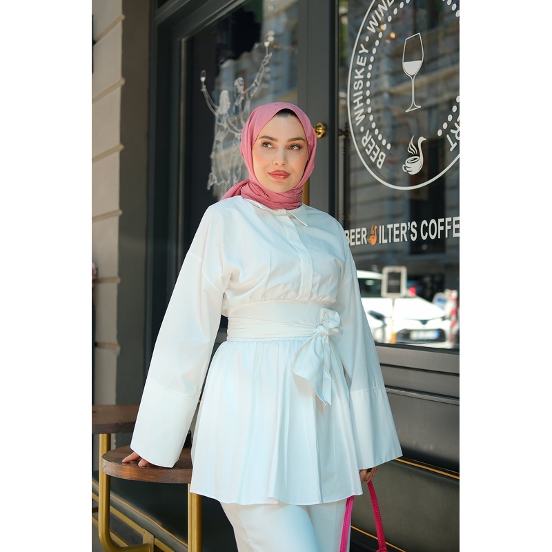 Long Sash Shirt  White