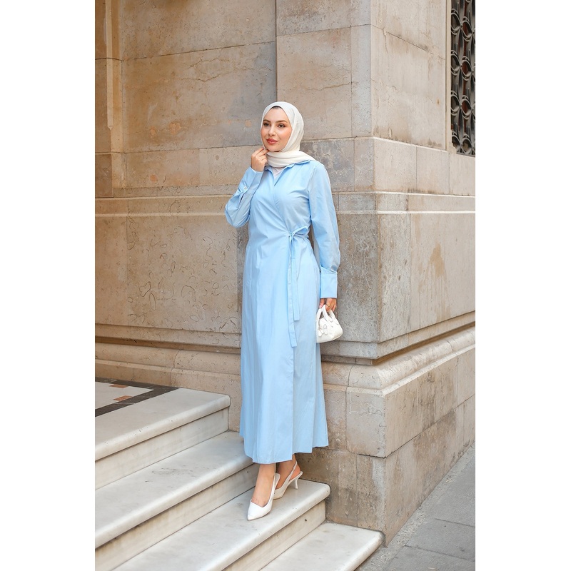 Poplin Side-Tie Dress Baby Blue