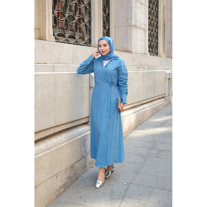 Poplin Side-Tie Dress Indigo Blue