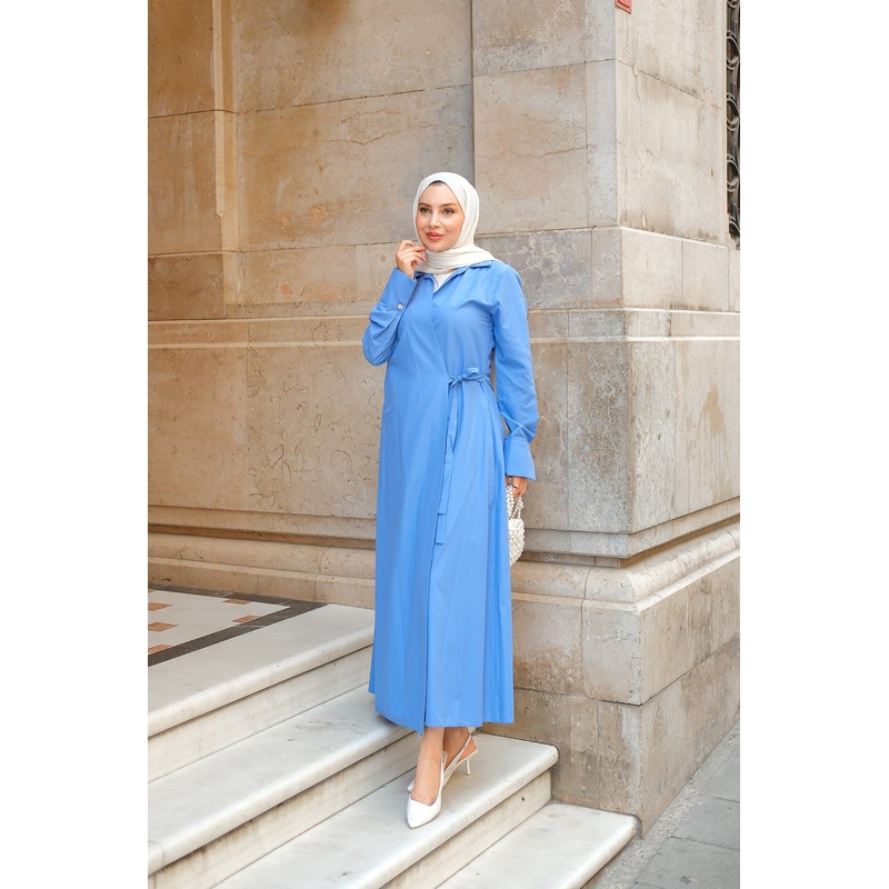 Poplin Side-Tie Dress Royal Blue