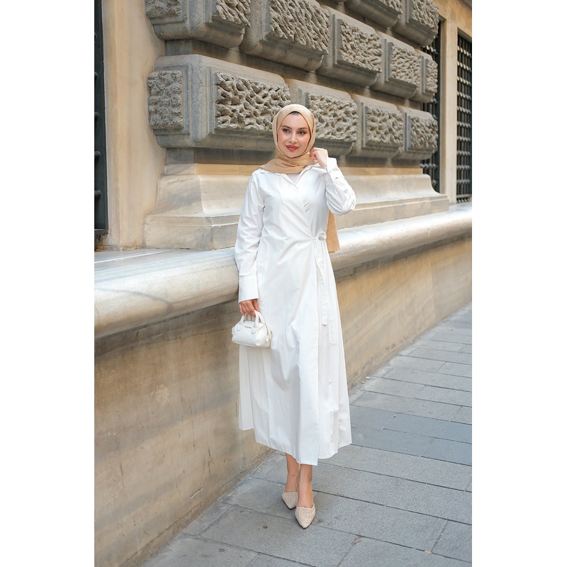 Poplin Side-Tie Dress White