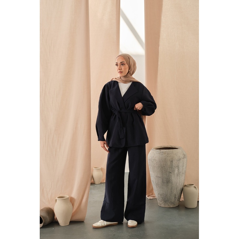 Waist-Tie Kimono Set  Navy Blue