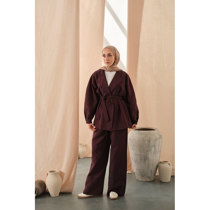 Waist-Tie Kimono Set  Plum