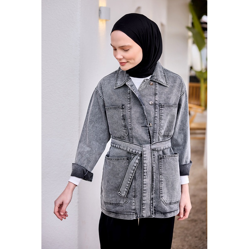 Belted Denim Jacket Anthracite