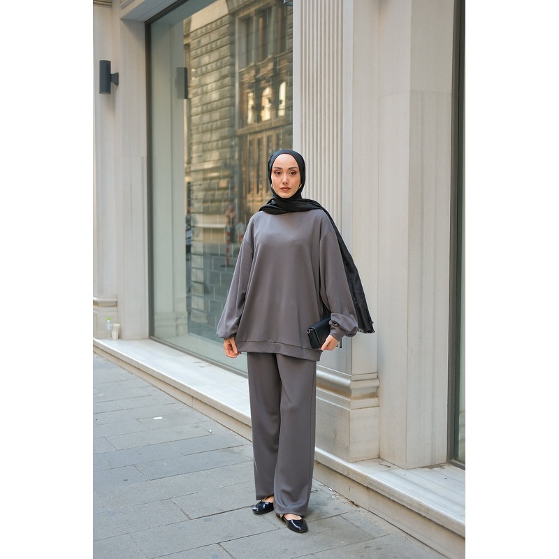 Crew Neck Two-Piece Set - Grey