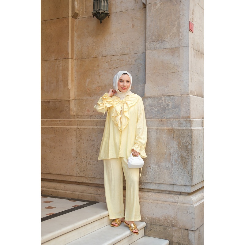 Ruffled Detail Two-Piece Set n Yellow