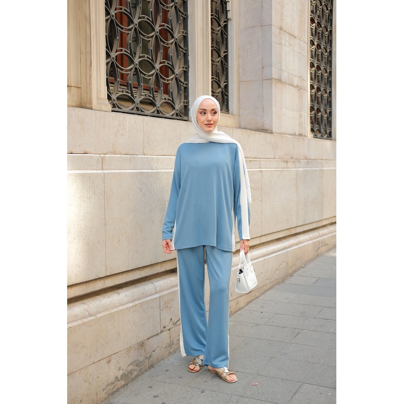 Side Stripe Detail Two-Piece Set - Light Blue