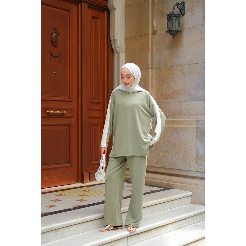 Side Stripe Detail Two-Piece Set - Light Green