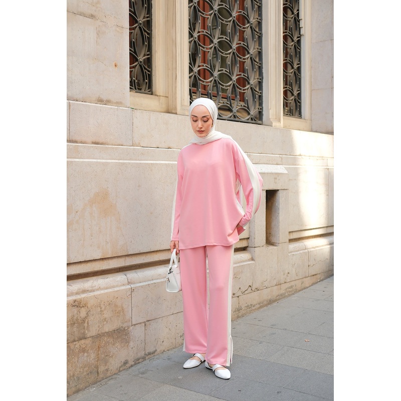 Side Stripe Detail Two-Piece Set - Pink