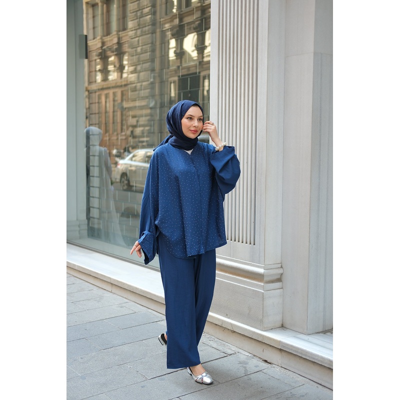 Suit With Stone Details  Navy Blue