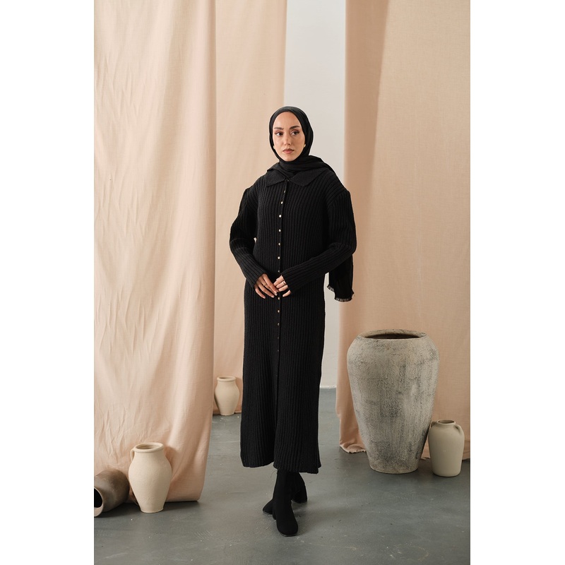 Button Detail Knit Dress  Black