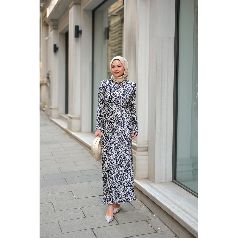 Draped Viscose Dress Navy Blue