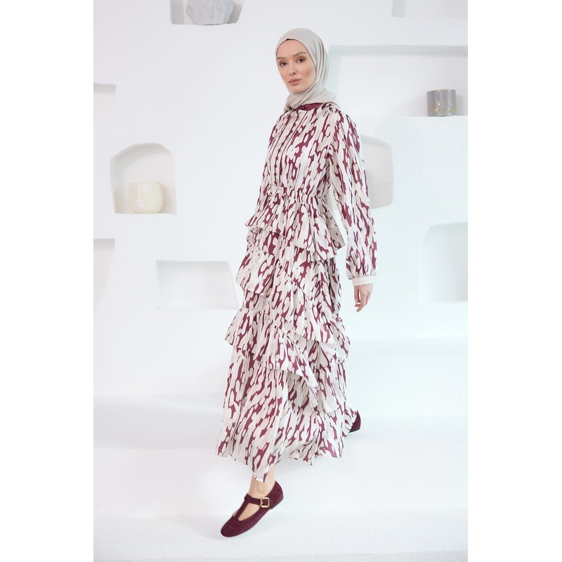 Mirami Patterned Jacquard Dress Burgundy