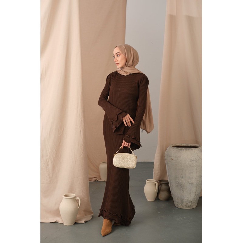 Ruffle Detail Dress  Brown