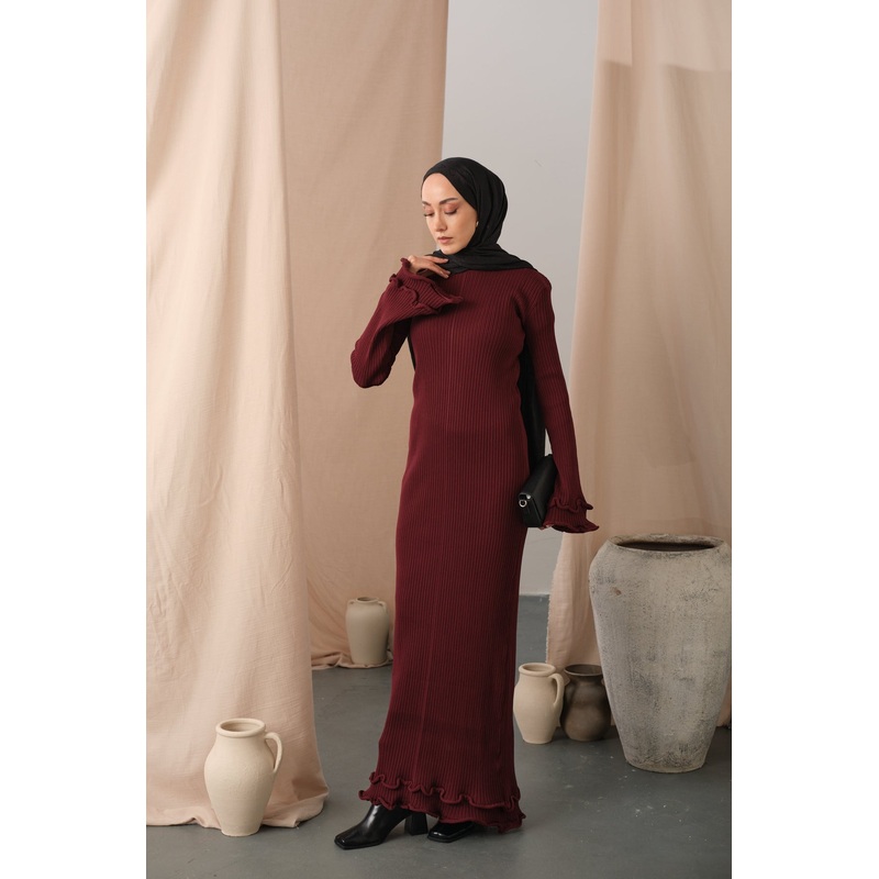 Ruffle Detail Dress  Burgundy