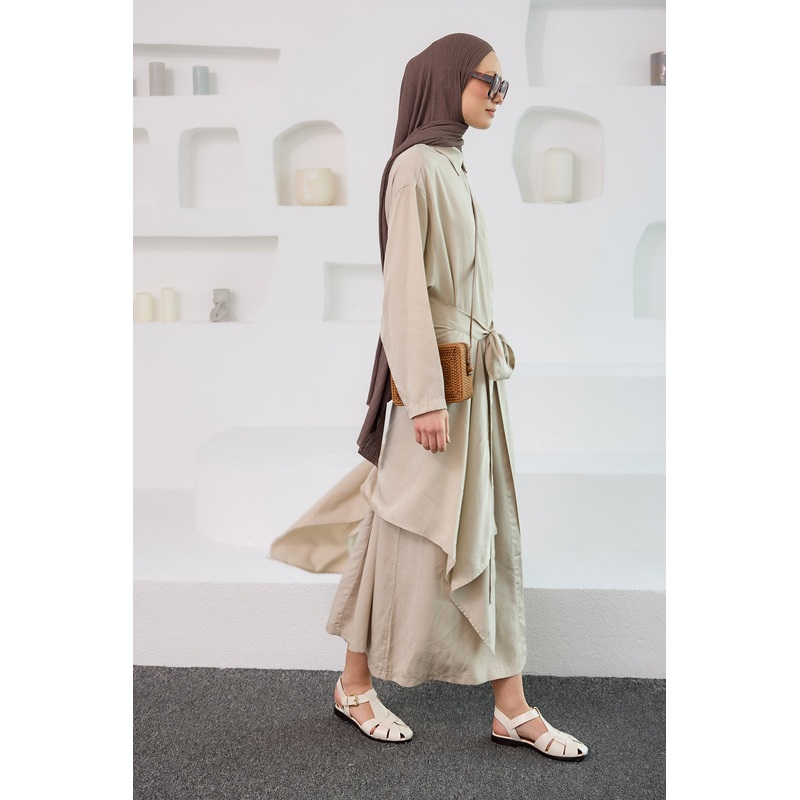 Shirt Tie Detail Set Cream