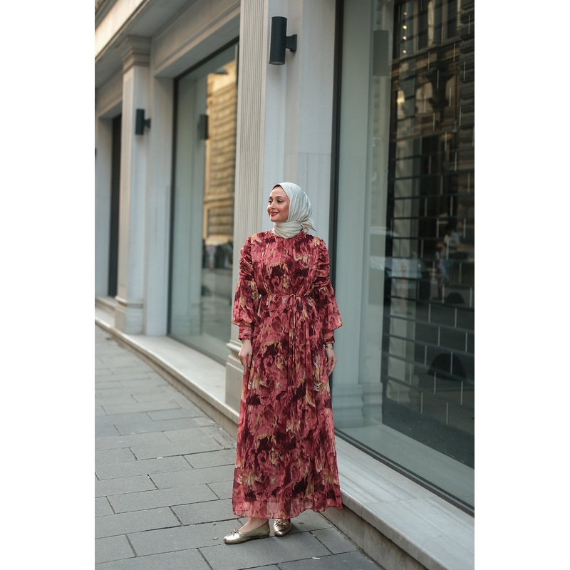 Brick Digital Print Dress With Pattern