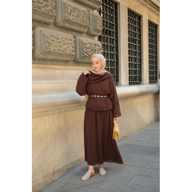 Brown Tencel Set With Shawl Collar