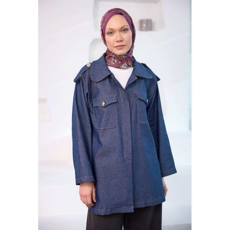 Epaulet Detail Jean Jacket Blue