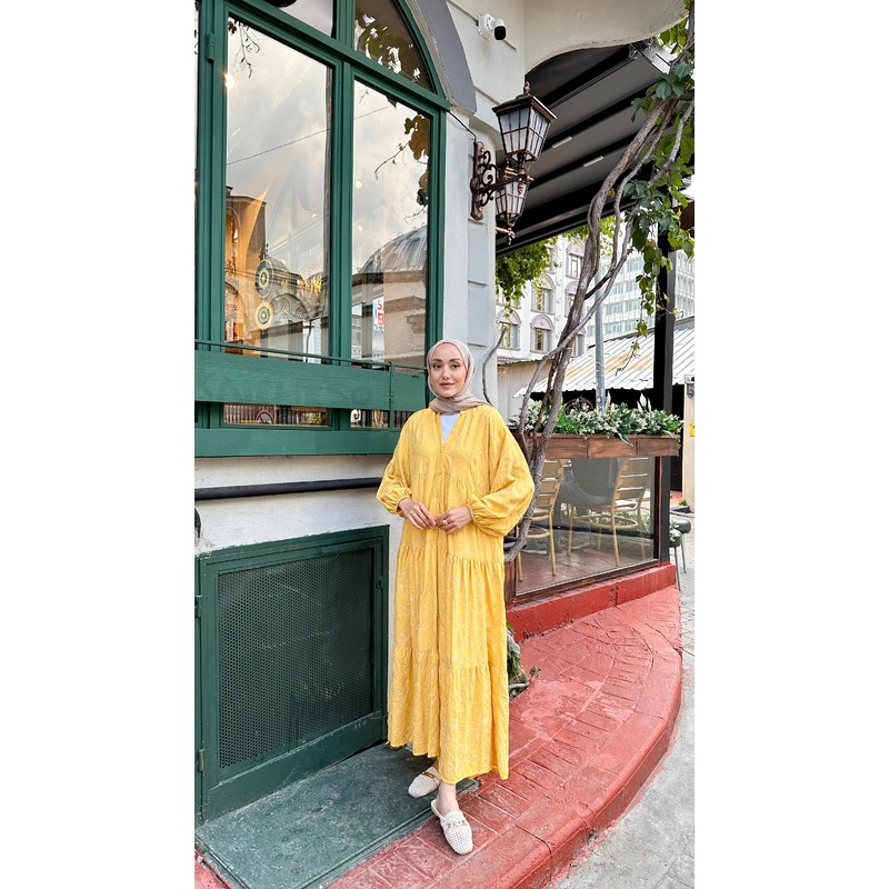 Gold Embroidered Flower Dress Yellow