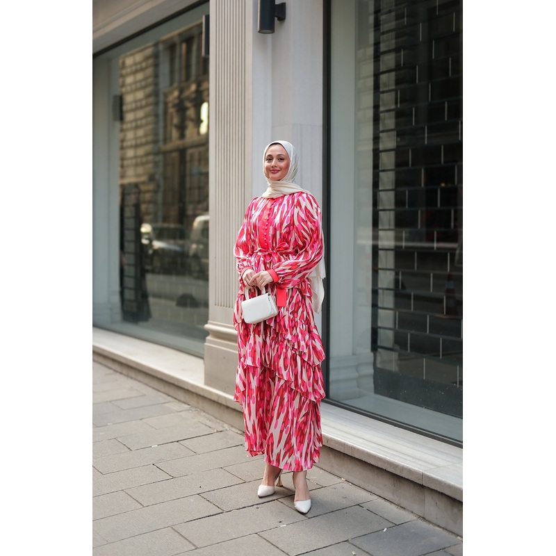 Mirami Patterned Jacquard Dress n Red