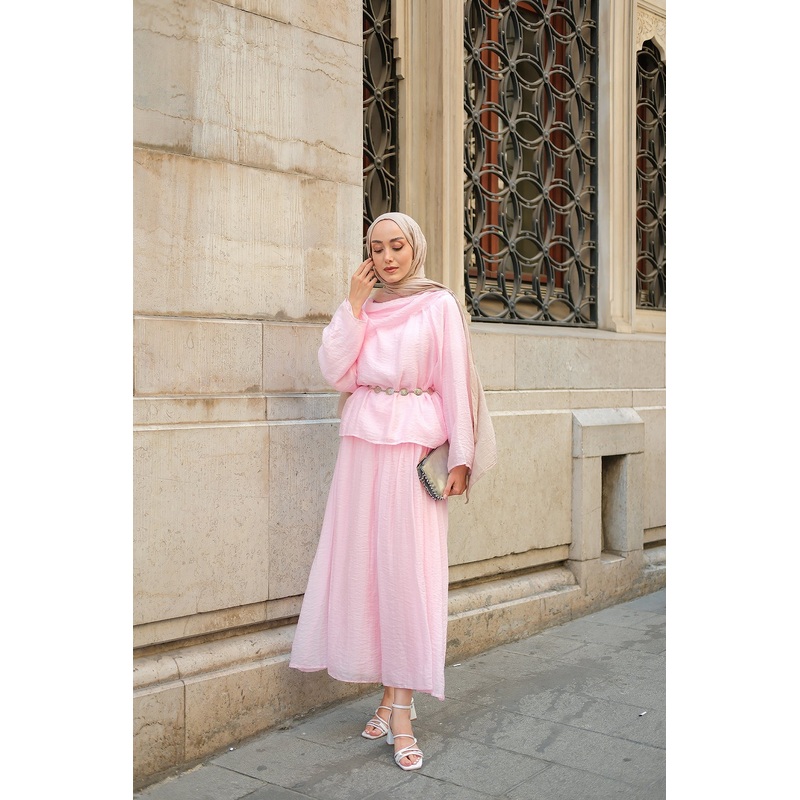 Powder Pink Tencel Set With Shawl Collar