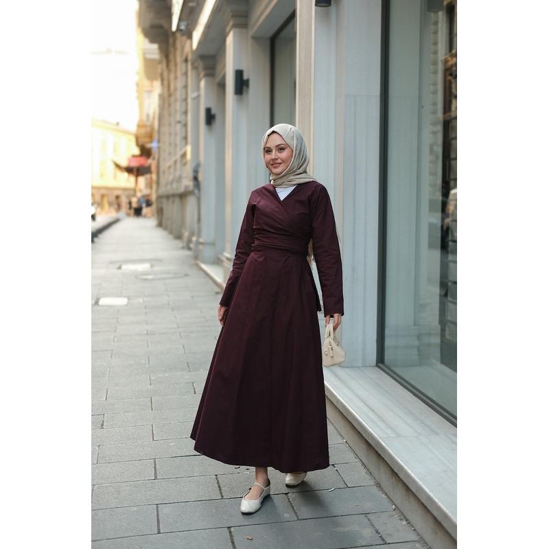 Self-Tie Poplin Dress n Mulberry