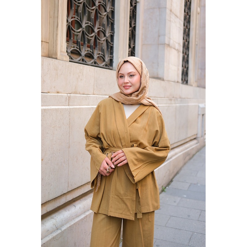 Double-Breasted Linen Suit - Oil Green