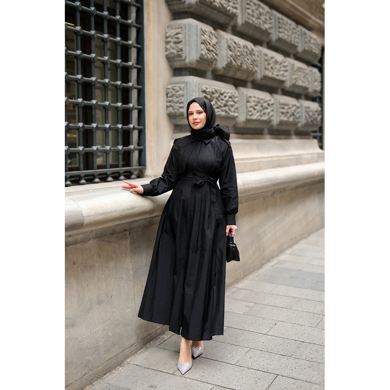 Hidden Button Epaulet Detail Dress Black