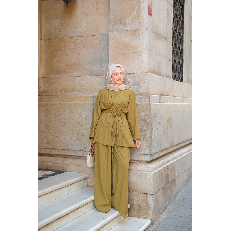 Olive Green Two-Piece Set With Stone Details