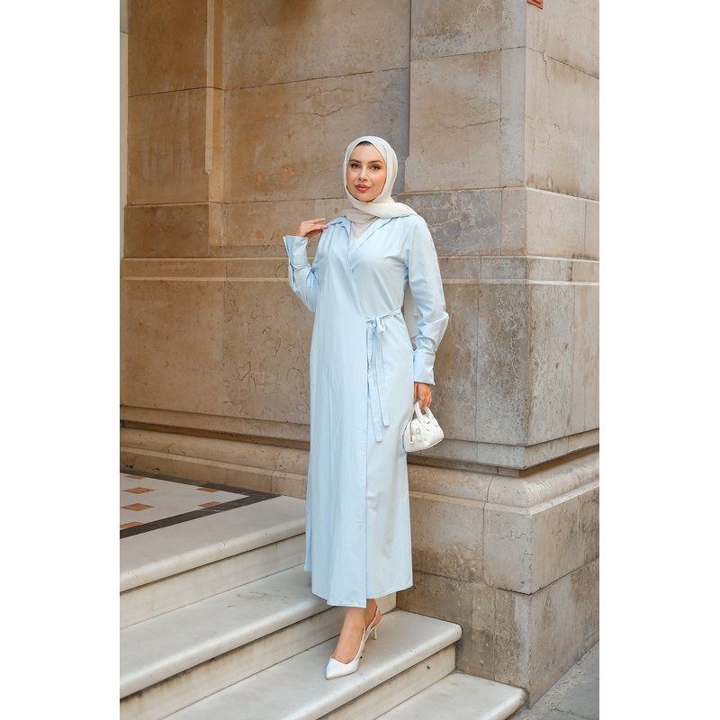 Poplin Side-Tie Dress Light Blue