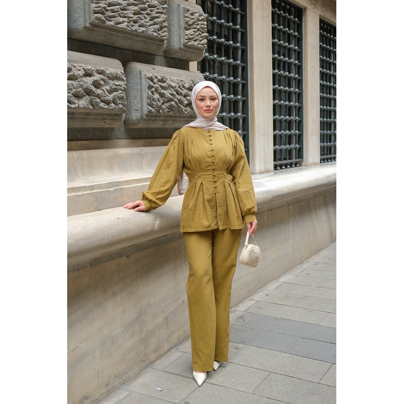 Waist Dart Detailed Suit Oil Green