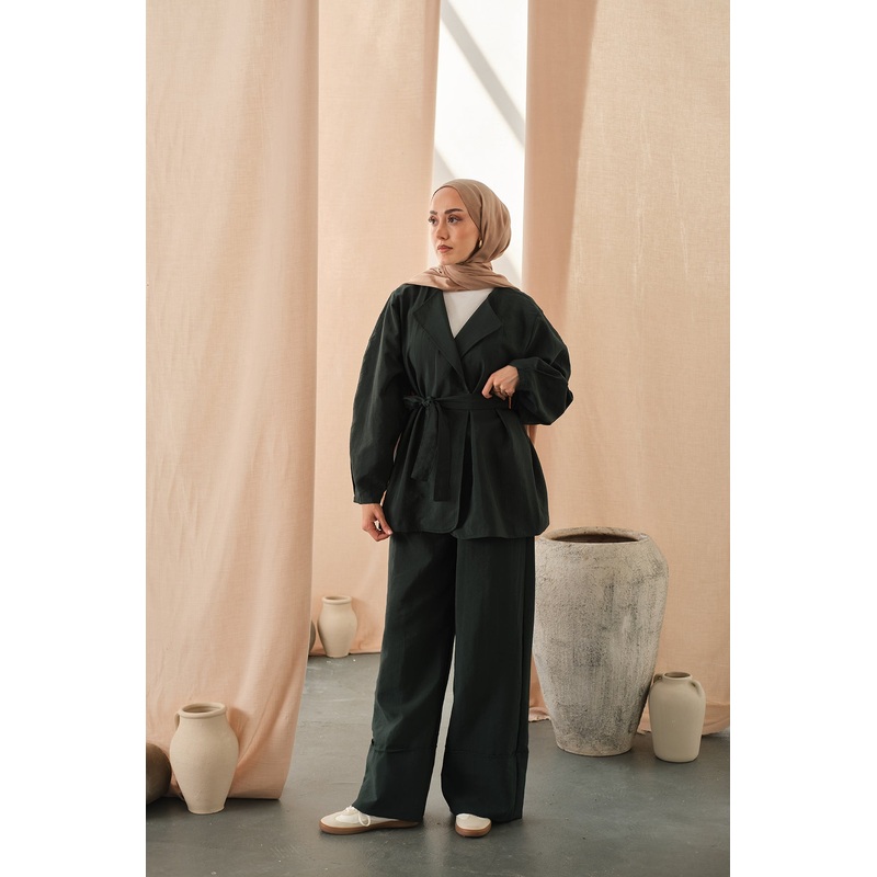 Waist-Tie Kimono Set  Emerald Green