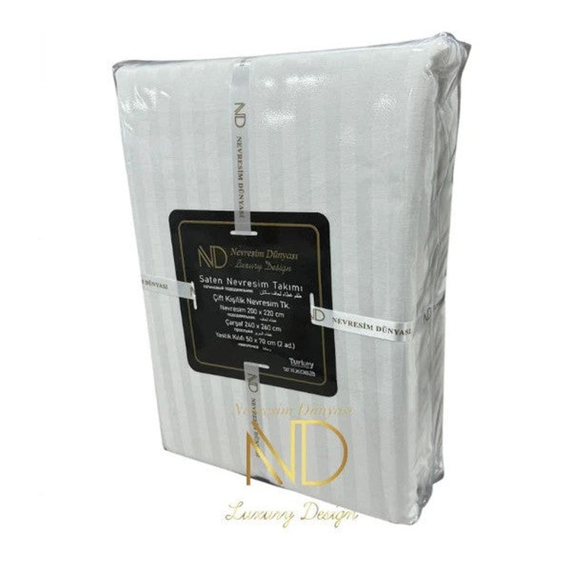 Nevresim Dnyas Double Striped Satin Duvet Cover Set White