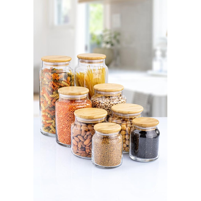 Zone - 8-Pack Glass Storage Container With Vacuum Bamboo Lid