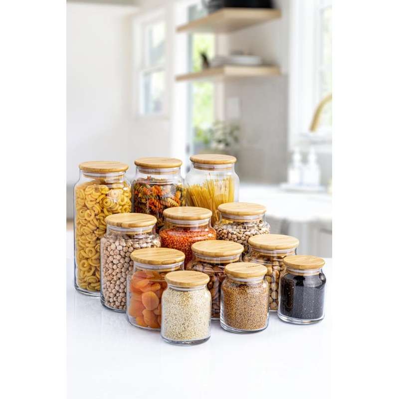 Zone - 12-Pack Glass Storage Container With Vacuum Bamboo Lid