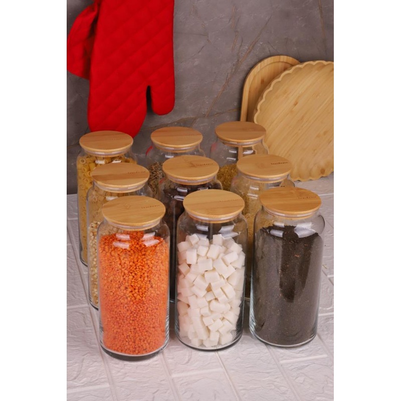 Zone - 9-Pack Glass Storage Container 1300Ml With Vacuum Bamboo Lid