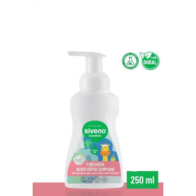 Siveno 100% Natural Baby Foam Shampoo Moisturizing Herbal Vegan For Newborn Hair And Body 250 Ml