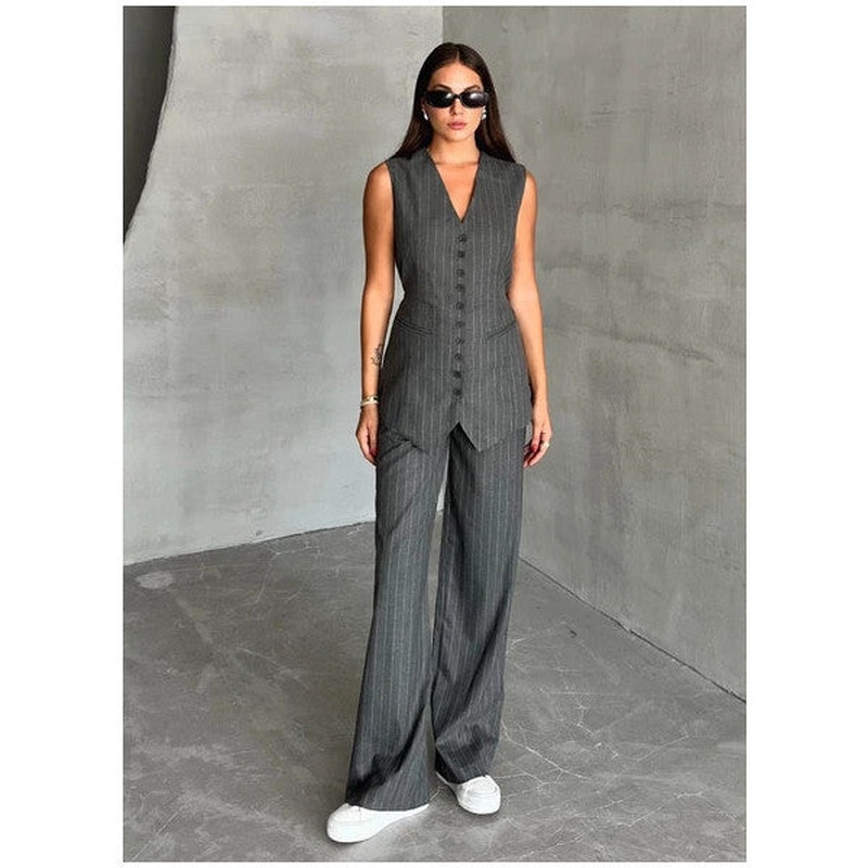 Anthracite Multi-Button Striped Premium Suit