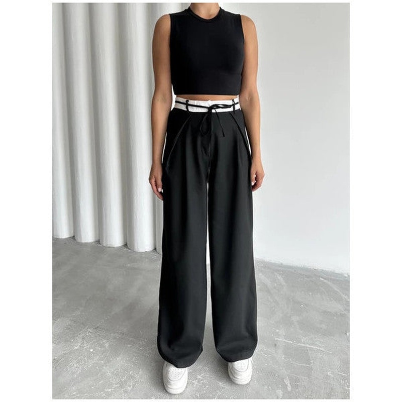 Black Rope Belted Designer Trousers