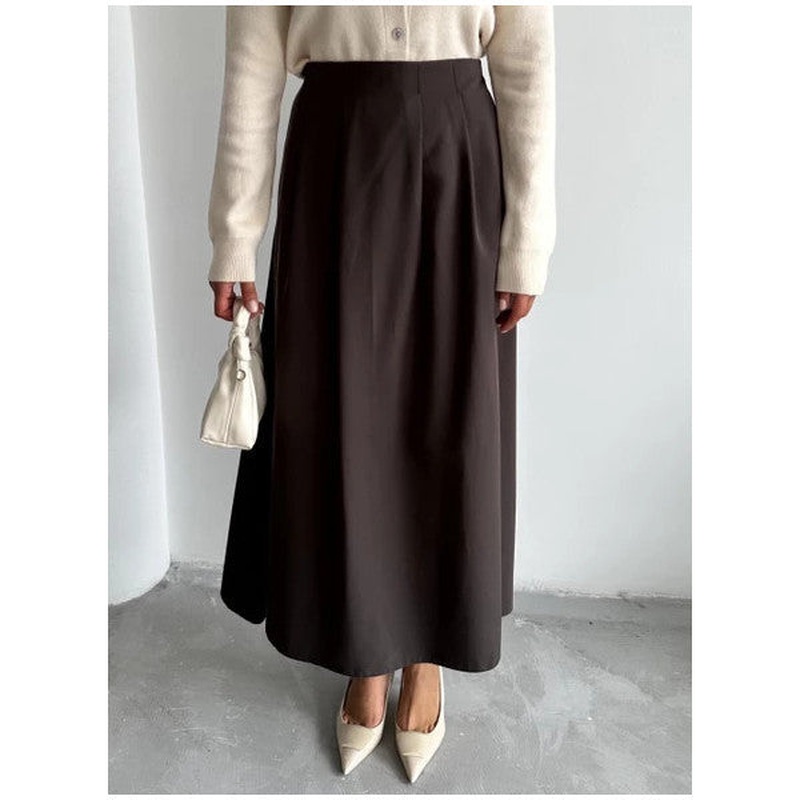 Brown Yoda Pleated Long Skirt